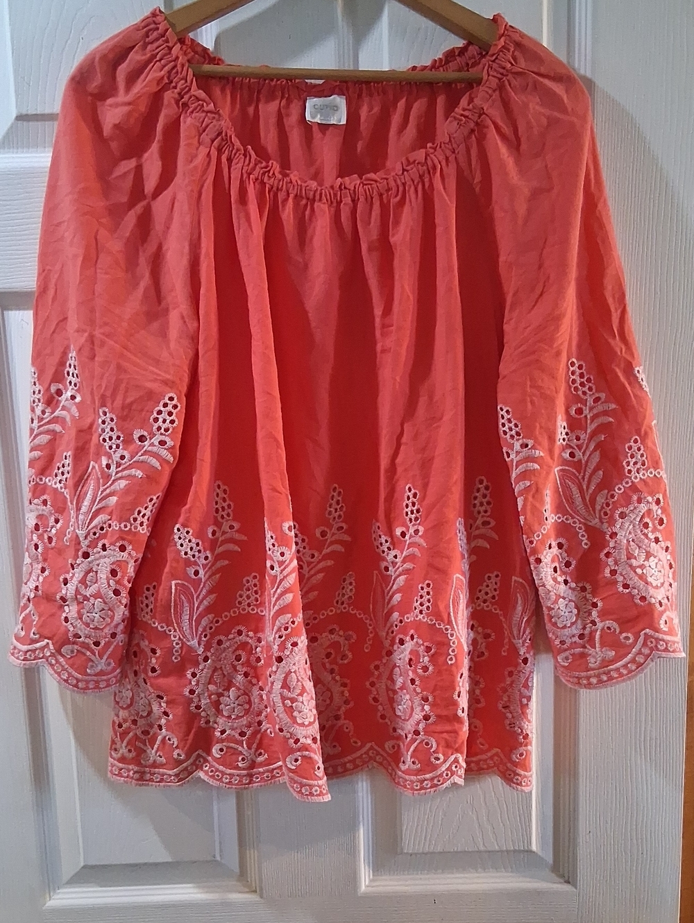 Cupio Coral Embroidered Peasant Blouse - Women
